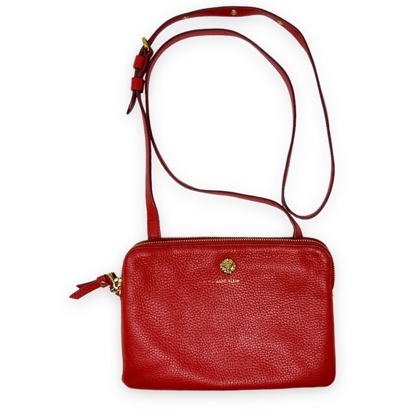 Anne Klein Bags Anne Klein Red Leather Double Zip Compartment Crossbody Bag Poshmark